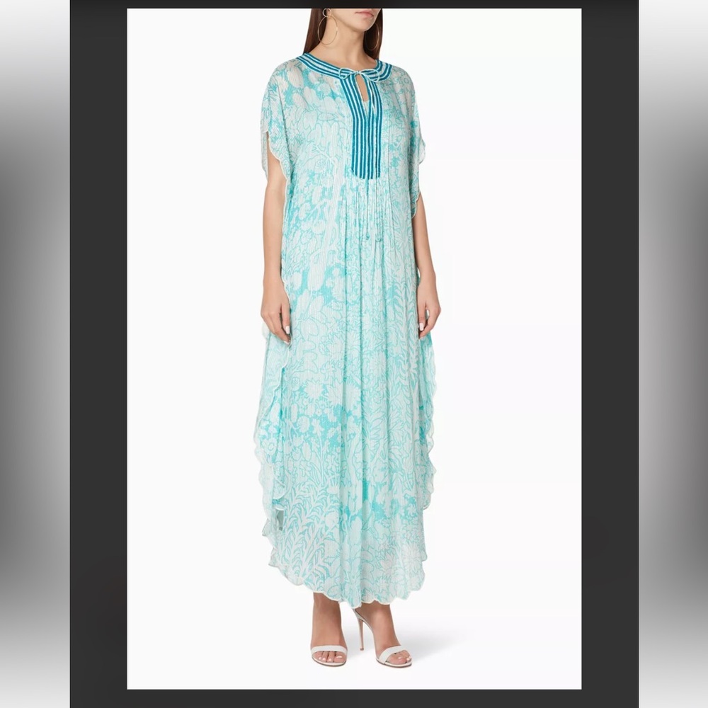 HEMANT & NANDITA BLUE ZOYA FLORAL PRINT KAFTAN, WMNS SIZE LARGE NWOT
